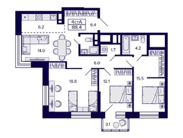 Продается 4-комнатная квартира ЖК Citatum (Цитатум), 88.4 м², 11900000 рублей