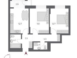 Продается 2-комнатная квартира ЖК ОСКАР, дом 2, 57.4 м², 11050000 рублей