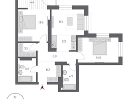 Продается 3-комнатная квартира ЖК ОСКАР, дом 2, 76.4 м², 14300000 рублей