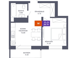 Продается 1-комнатная квартира ЖК Звезда, дом 2, 35.25 м², 6768000 рублей