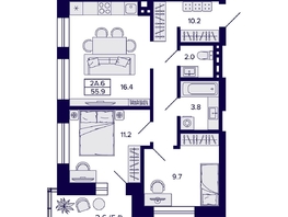 Продается 2-комнатная квартира ЖК Сподвижники, 55.9  м², 8000000 рублей