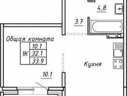 Продается 1-комнатная квартира ЖК Гренландия, Лес дом №5, 33.9  м², 4650000 рублей