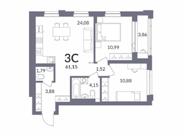 Продается 3-комнатная квартира ЖК Горская Лагуна, корпус 2, 60.99  м², 12303000 рублей