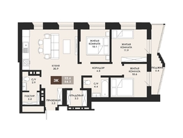 Продается 3-комнатная квартира ЖК Паскаль, секция 1, 87.4 м², 15906800 рублей