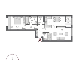 Продается 2-комнатная квартира ЖК Дом Нобель, 68.65  м², 16700000 рублей