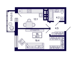 Продается 1-комнатная квартира ЖК Grando (Грандо), 41.1 м², 8700000 рублей