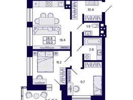 Продается 2-комнатная квартира ЖК Сподвижники, 56  м², 7100000 рублей