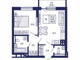 Продается 1-комнатная квартира ЖК Горизонт, дом 2, 38.8  м&sup2;, 6650000 рублей