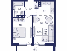 Продается 2-комнатная квартира ЖК Горизонт, дом 2, 42.2  м&sup2;, 6400000 рублей