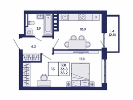 Продается 1-комнатная квартира ЖК Горизонт, дом 2, 38.2  м&sup2;, 5750000 рублей