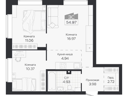 Продается 3-комнатная квартира ЖК Базилик, дом 3, 54.97  м&sup2;, 7814000 рублей