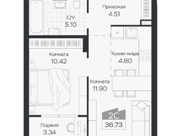 Продается 2-комнатная квартира ЖК Базилик, дом 3, 36.73  м&sup2;, 5708000 рублей