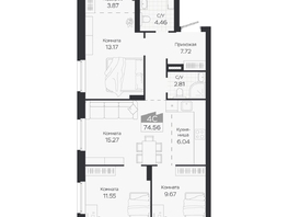Продается 4-комнатная квартира ЖК Базилик, дом 3, 74.56  м&sup2;, 10505000 рублей