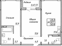 Продается 2-комнатная квартира ЖК Квартет, дом Дуэт, 62.8  м², 6500000 рублей
