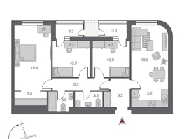 Продается 4-комнатная квартира ЖК Беринг, дом 2, 95.7 м², 16550000 рублей