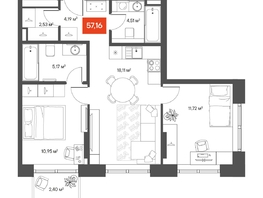 Продается 2-комнатная квартира ЖК ЩА, 56.17  м², 11150000 рублей