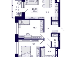 Продается 2-комнатная квартира ЖК Сподвижники, 60  м², 7500000 рублей