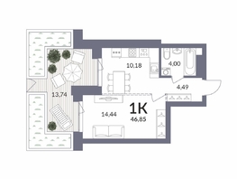 Продается 1-комнатная квартира ЖК Горская Лагуна, корпус 2, 46.85  м², 9596000 рублей