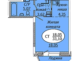 Продается Студия ЖК Комета - Октябрьский, б/с 1, 33.1  м², 4435400 рублей