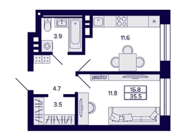 Продается 1-комнатная квартира ЖК Сподвижники, 35.5  м², 4850000 рублей