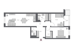 Продается 3-комнатная квартира ЖК Беринг, дом 3, 74.56 м², 12600000 рублей