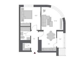 Продается 2-комнатная квартира ЖК Беринг, дом 3, 52.49 м², 10725000 рублей