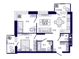 Продается 3-комнатная квартира ЖК Luna (Луна), 58.8 м², 9200000 рублей