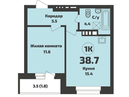 Продается 1-комнатная квартира ЖК Приозерный, дом 713 серия Life, 38.7 м², 5700000 рублей