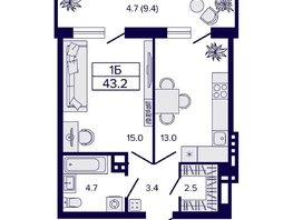 Продается 1-комнатная квартира ЖК Luna (Луна), 43.2  м², 7300000 рублей