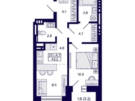 Продается 2-комнатная квартира ЖК Сподвижники, 43.2 м², 5900000 рублей