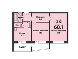 Продается 2-комнатная квартира ЖК Приозерный, дом 712 серия Life, 60.1  м², 6700000 рублей