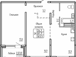 Продается 2-комнатная квартира ЖК Самоцветы, Бирюза дом 1, 63.5  м², 6050000 рублей