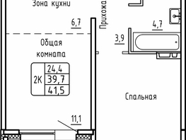 Продается 2-комнатная квартира ЖК Самоцветы, Бирюза дом 1, 41.5  м², 5400000 рублей