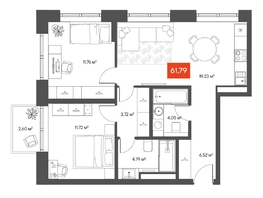 Продается 2-комнатная квартира ЖК ЩА, 62.59  м², 11150000 рублей