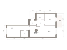 Продается 2-комнатная квартира ЖК Пшеница, дом 5.2, 68.61  м², 9120000 рублей