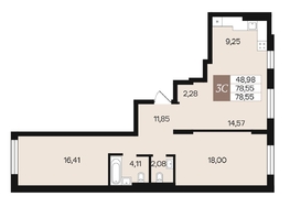 Продается 3-комнатная квартира ЖК Роза ветров, 78.55  м², 9789686 рублей