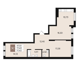 Продается 3-комнатная квартира ЖК Роза ветров, 77.43  м², 9809606 рублей