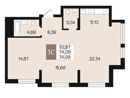 Продается 3-комнатная квартира ЖК Роза ветров, 74.09  м², 9157524 рублей
