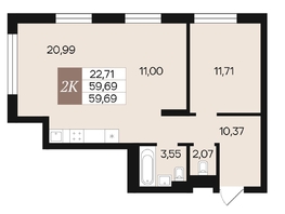 Продается 2-комнатная квартира ЖК Роза ветров, 59.69  м&sup2;, 8719740 рублей