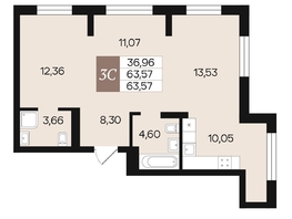 Продается 3-комнатная квартира ЖК Роза ветров, 63.57  м², 8053683 рублей