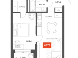 Продается 1-комнатная квартира  Квартал ЩА, 49.27  м², 9250000 рублей