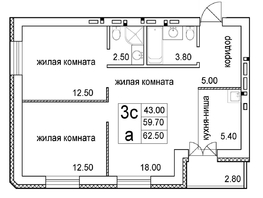 Продается 3-комнатная квартира ЖК Promenade (Променад), дом 2, 62.5  м², 7900000 рублей