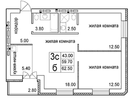 Продается 3-комнатная квартира ЖК Promenade (Променад), дом 3, 62.5  м², 8050000 рублей