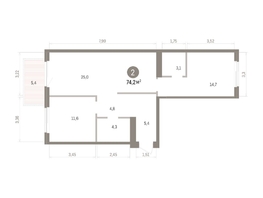 Продается 2-комнатная квартира ЖК Пшеница, дом 5.2, 74.2  м&sup2;, 10220000 рублей