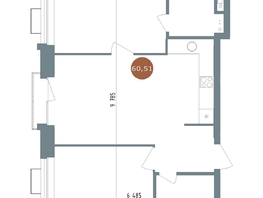 Продается 2-комнатная квартира ЖК 19/56 Кварталы Телецентра, сек 3, 60.51  м&sup2;, 10210000 рублей