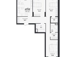 Продается 4-комнатная квартира ЖК Ясный берег, дом 19, бс 2-5, 88.62  м&sup2;, 14405000 рублей