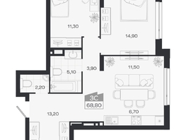 Продается 3-комнатная квартира ЖК Ясный берег, дом 32, 68.8  м&sup2;, 9578000 рублей