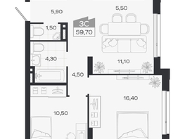 Продается 3-комнатная квартира ЖК Ясный берег, дом 32, 59.7  м&sup2;, 9946000 рублей