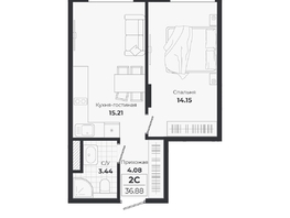 Продается 2-комнатная квартира ЖК Ясный берег, дом 10, бс 8-10, 36.88  м&sup2;, 7833000 рублей