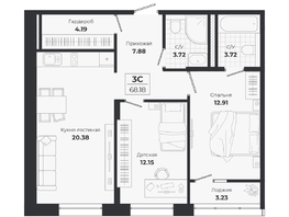 Продается 3-комнатная квартира ЖК Ясный берег, дом 10, бс 8-10, 68.18  м&sup2;, 11501000 рублей